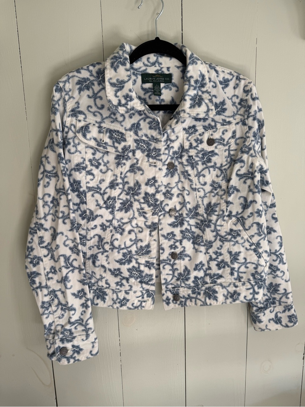 Lauren Ralph Lauren Blue White Floral Print Denim Jacket L